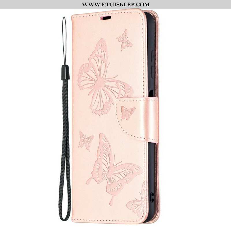 Etui Folio do Poco X3 / X3 Pro / X3 NFC z Łańcuch Paski Z Nadrukiem Motyli